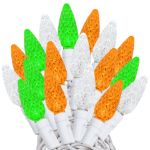 Green White and Orange 70 LED C6 Strawberry Mini Lights Commercial Grade on White Wire