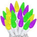 Purple Green and Yellow 70 LED C6 Strawberry Mini Lights Commercial Grade on White Wire