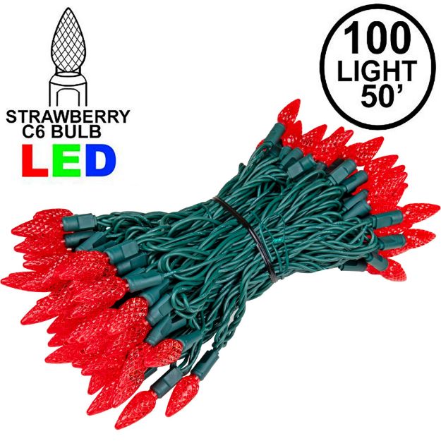 Red 100 LED C6 Strawberry Mini Lights Commercial Grade Green Wire