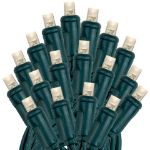 Commercial Grade Wide Angle 100 LED Warm White 50' Long on Green Wire