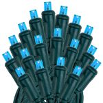 Commercial Grade Wide Angle 100 LED Teal 34' Long on Green Wire