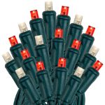 Commercial Grade Wide Angle 50 LED Red/Warm White 25' Long on Green Wire