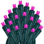 Commercial Grade Wide Angle 50 LED Pink 25' Long on Green Wire
