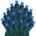 Twinkle LED Christmas Lights 50 LED Blue 25' Long Green Wire