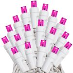 50 LED Pink LED Christmas Lights 11' Long on White Wire