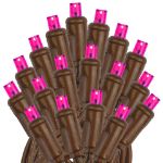 Commercial Grade Wide Angle 50 LED Pink 25' Long on Brown Wire