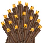 50 LED Amber LED Christmas Lights 11' Long on Brown Wire