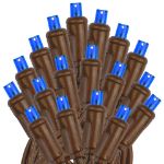 50 LED Blue LED Christmas Lights 11' Long on Brown Wire