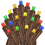 50 LED Multi LED Christmas Lights 11' Long on Brown Wire
