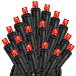 Commercial Grade Wide Angle 50 LED Red 25' Long on Black Wire
