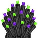 Commercial Grade Wide Angle 50 LED Purple/Lime 25' Long on Black Wire