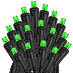 Commercial Grade Wide Angle 50 LED Green 25' Long on Black Wire