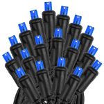 Commercial Grade Wide Angle 50 LED Blue 25' Long on Black Wire