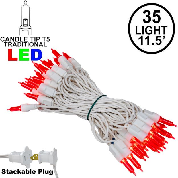 35 Light Traditional T5 Red LED Mini Lights White Wire
