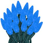 Coaxial Blue 70 LED C6 Strawberry Mini Lights Commercial Grade on Green Wire