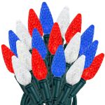 Coaxial Red/White/Blue 70 LED C6 Strawberry Mini Lights Commercial Grade on Green Wire