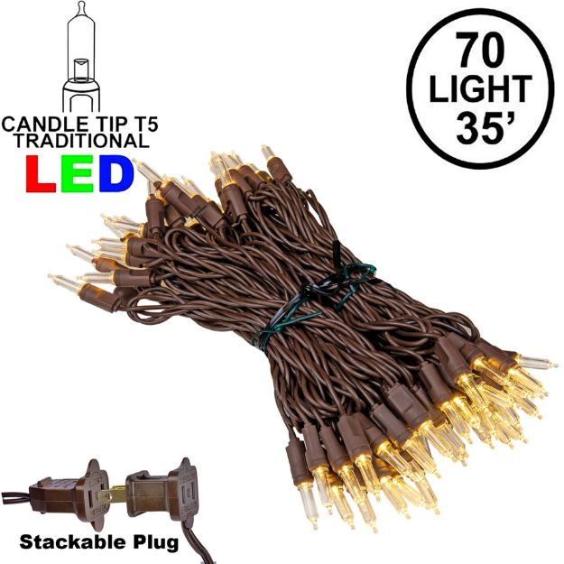 70 Light Traditional T5 Warm White LED Mini Lights Brown Wire