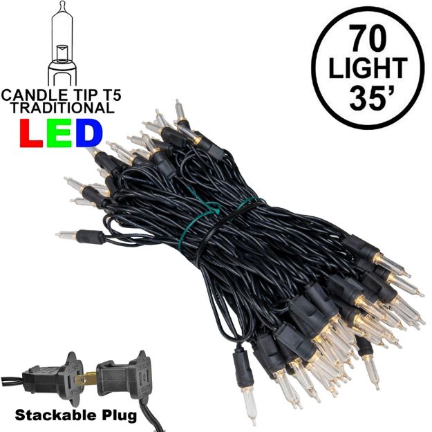 70 Light Traditional T5 Warm White LED Mini Lights Black Wire