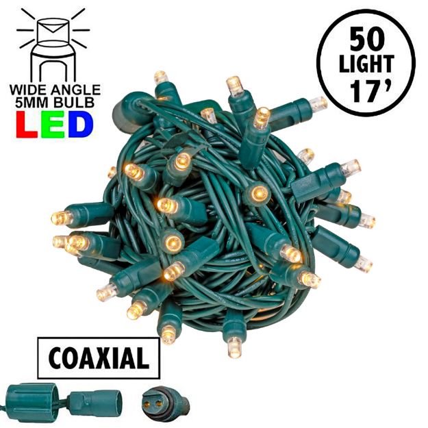 Coaxial 50 LED Sun Warm White 4" Spacing Green Wire