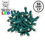 Commercial Grade Wide Angle 50 LED Old Color Warm White (19WW) 17' Long on Green Wire