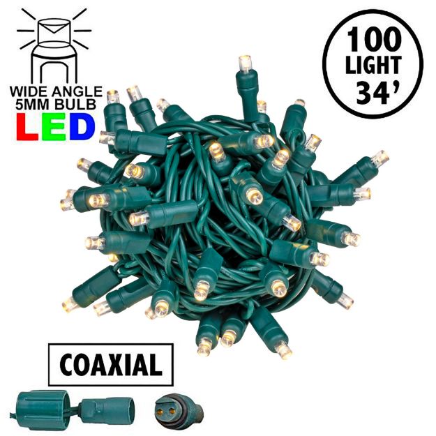 Coaxial 100 LED Old Color Warm White (19WW) 4" Spacing Green Wire