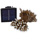 Pure White LED Solar Powered Lights 100 Light String 4" Spacing Brown Wire