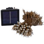 Pure White LED Solar Powered Lights 100 Light String 4" Spacing Brown Wire