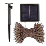 Pure White LED Solar Powered Lights 100 Light String 4" Spacing Brown Wire