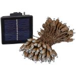 Warm White LED Solar Powered Lights 100 Light String 4" Spacing Brown Wire 