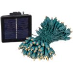 Warm White LED Solar Powered Lights 100 Light String 4" Spacing Green Wire
