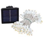 Warm White LED Solar Powered Lights 100 Light String 4" Spacing White Wire