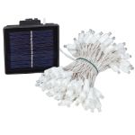 Warm White LED Solar Powered Lights 100 Light String 4" Spacing White Wire