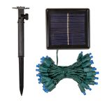 Blue LED Solar Powered Lights 50 Light String 3" Spacing Green Wire