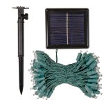 Pure White LED Solar Powered Lights 100 Light String 6" Spacing Green Wire