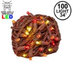 Commercial Grade Wide Angle 100 LED Yellow/Red/Orange 34' Long on Brown Wire