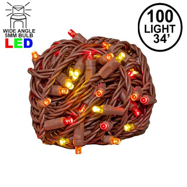 Commercial Grade Wide Angle 100 LED Yellow/Red/Orange 34' Long on Brown Wire