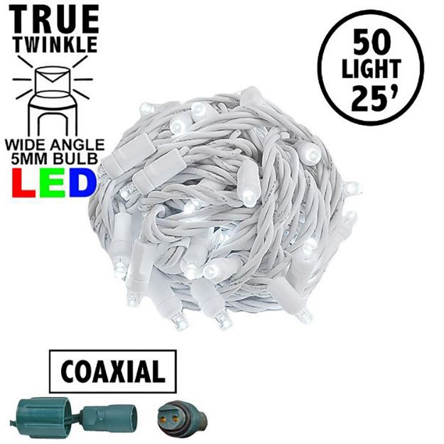 *NEW* TrueTwinkle® Coaxial 50 LED Pure White 6" Spacing White Wire