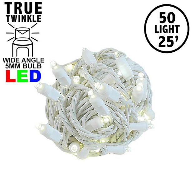 *NEW* TrueTwinkle® LED Christmas Lights 50 LED Warm White 25' Long White Wire