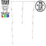 *NEW* TrueTwinkle® Warm White LED Icicle Lights on White Wire 70 Bulbs
