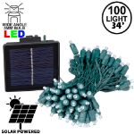 Pure White LED Solar Powered Lights 100 Light String 4" Spacing Green Wire