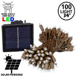 Pure White LED Solar Powered Lights 100 Light String 4" Spacing Brown Wire