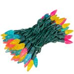 Yellow Teal and Pink 70 LED C6 Strawberry Mini Lights Commercial Grade on Green Wire - copy