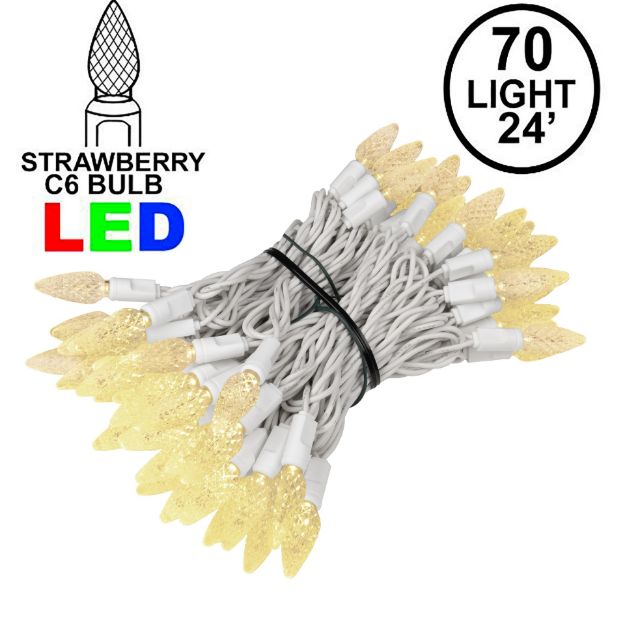 Warm White 70 LED C6 Strawberry Mini Lights Commercial Grade on White Wire