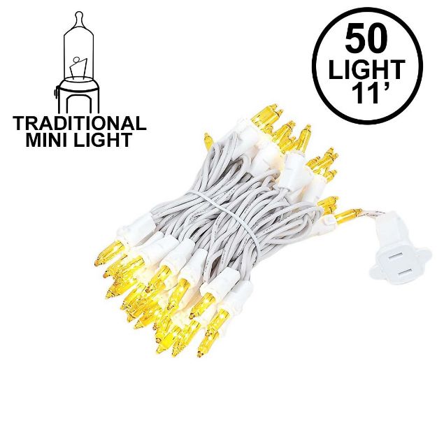 Yellow 50 Light 11' Long White Wire Christmas Mini Lights