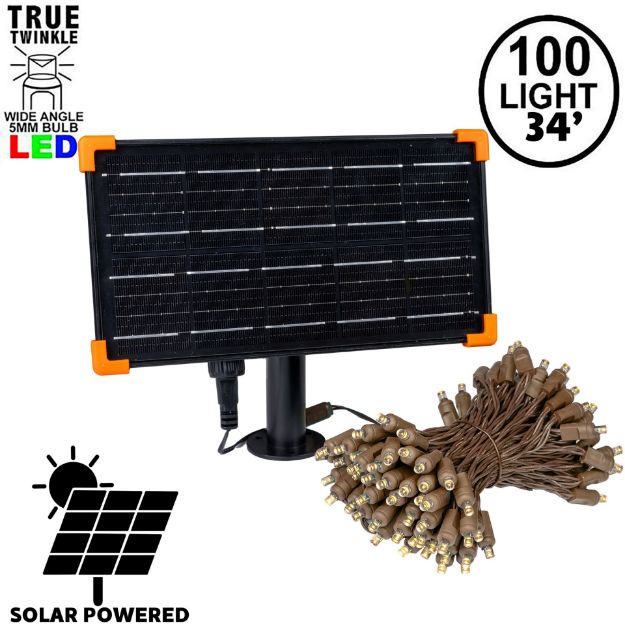 *NEW* TrueTwinkle® Warm White LED Solar Mini Lights 100 Light String 4" Spacing Brown Wire 