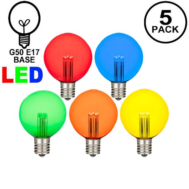 5 Pack Multi Colored LED G50 Globe Bulbs