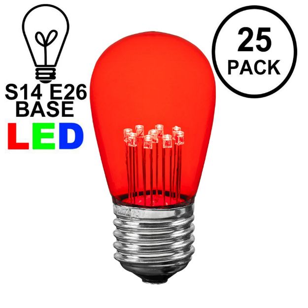 Red S14 LED Medium Base e26 Bulbs w/ 9 LEDs - 25pk