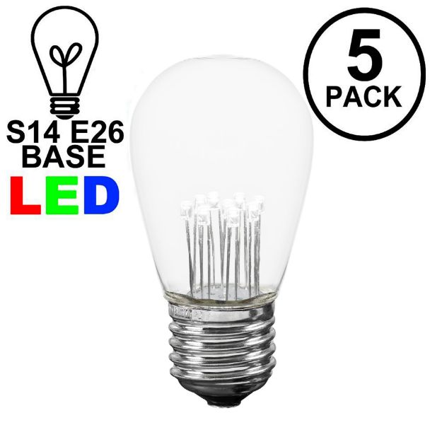 5 Pack Pure White S14 LED Medium Base e26 Bulbs w/ 9 LEDs