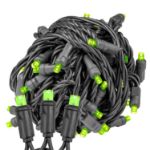 Commercial Grade Wide Angle 50 LED Lime Green 25' Long on Black Wire