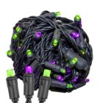 Commercial Grade Wide Angle 50 LED Purple/Lime 25' Long on Black Wire